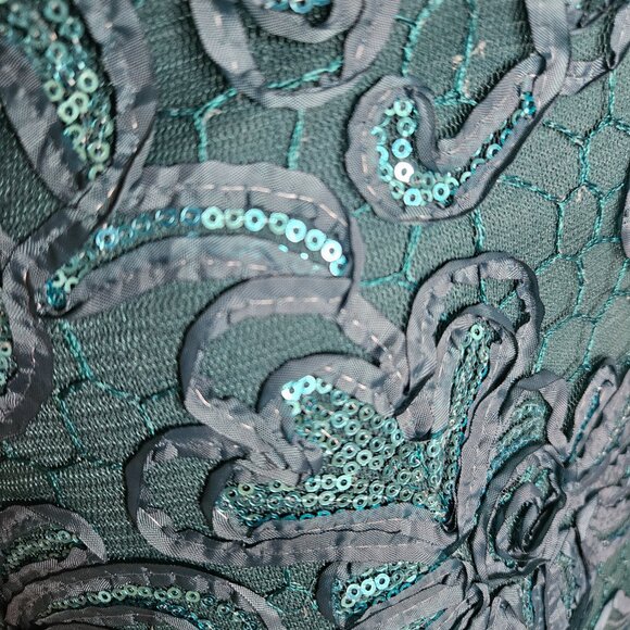 Teal sequin strapless peplum evening gown - size 12 - Picture 4 of 7